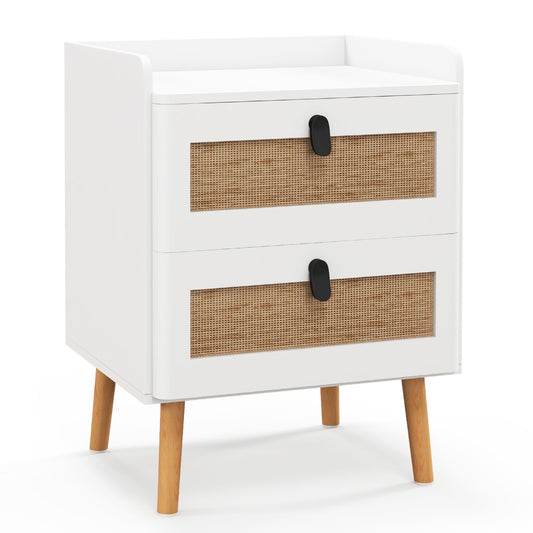 Costway Modern End Table Bedside Table with 2/3 Rattan Decorated Drawers for Bedroom-2-Tier