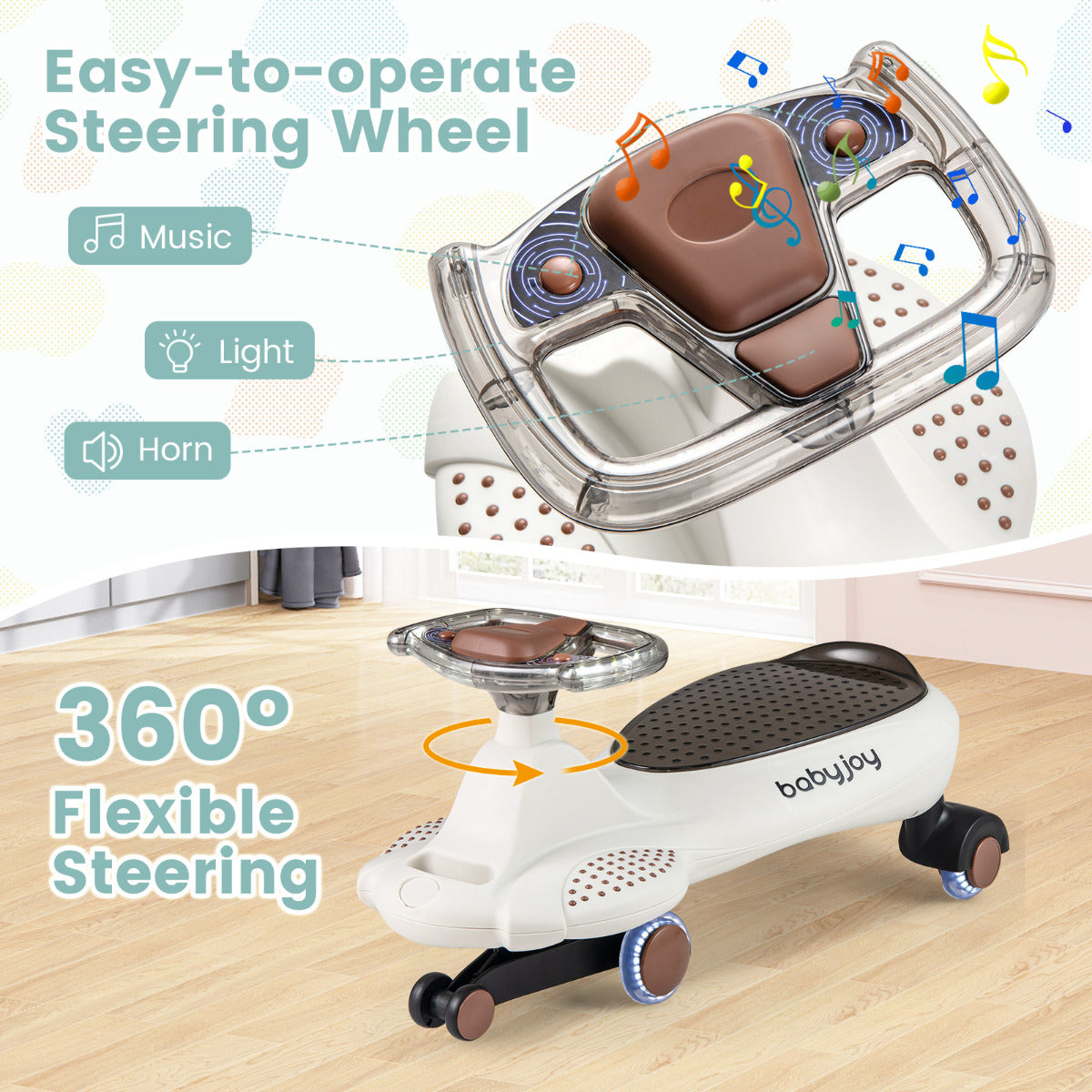 Wiggle Car with Hauling Rope and Under-Seat Storage-Beige