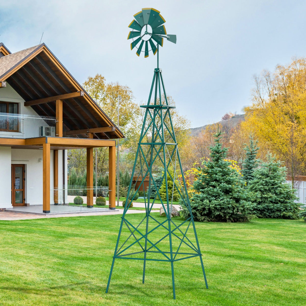253cm Ornamental Windmill with 4 Support Legs for Backyard, Garden, Farm-Green