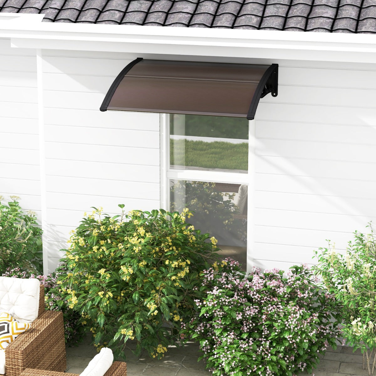 122 x 99 cm Window Door Awning Canopy with Sun Rain Snow Protection-Coffee