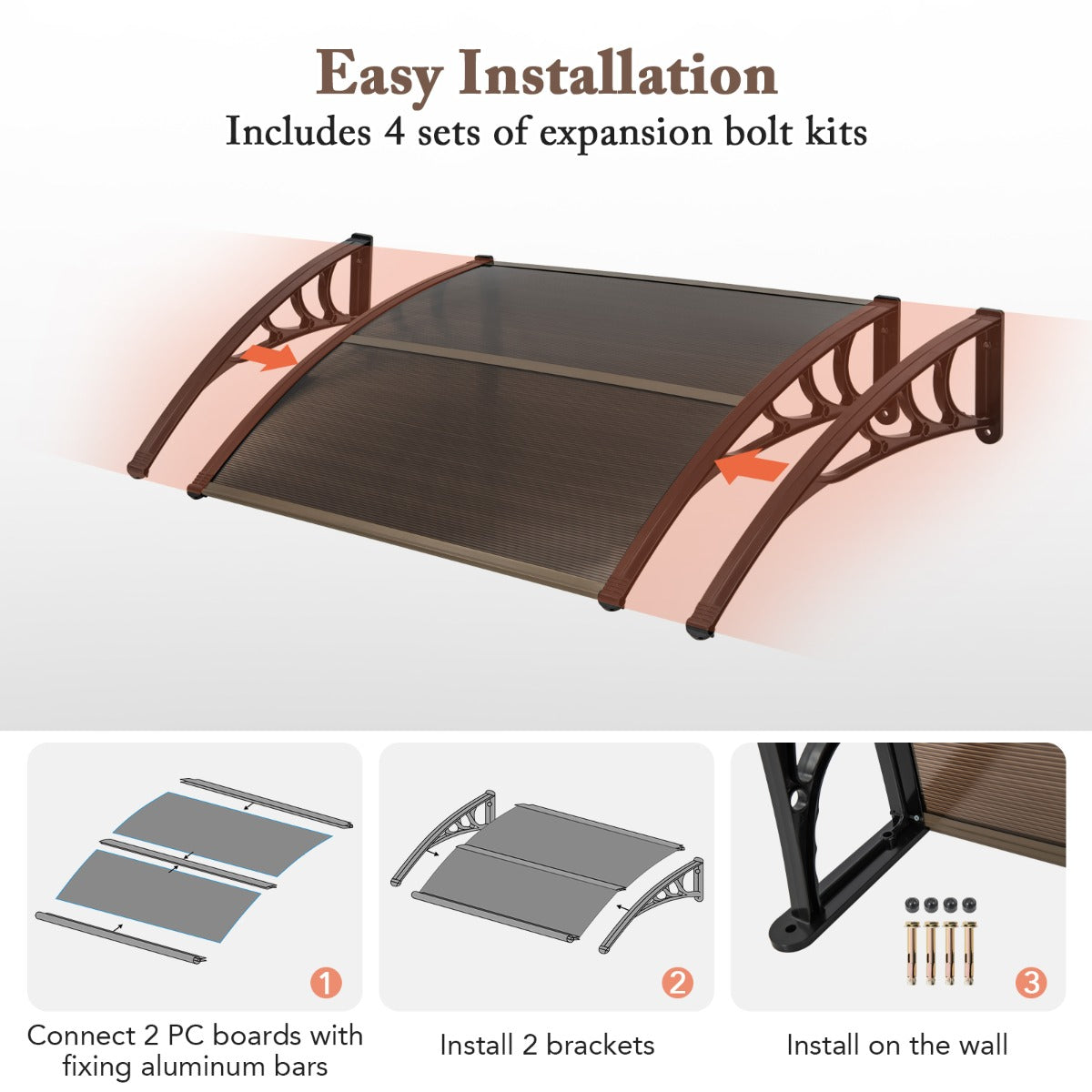 122 x 99 cm Window Door Awning Canopy with Sun Rain Snow Protection-Coffee