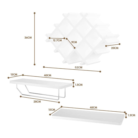 MDF wine rack with shelves stores up to eight bottles for kitchens, dining rooms, and home bars