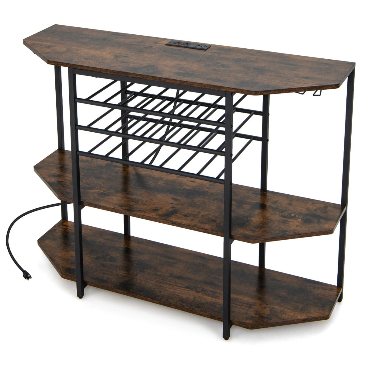 Costway Wine Rack Table with Power Outlets for Kitchen Dining Room-Brown