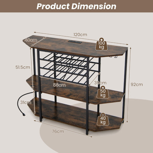 Wine rack table with built-in charging station, two AC outlets and two USB ports