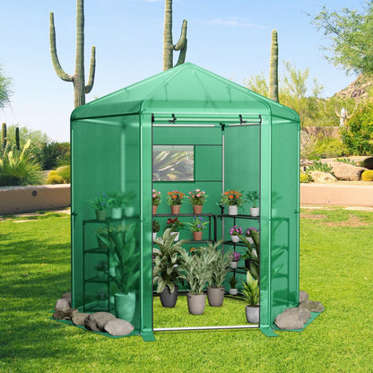 Costway Walk-In Greenhouse with 2-Layered Window and Roll-Up Door