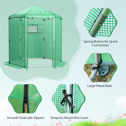 Costway Walk-In Greenhouse with 2-Layered Window and Roll-Up Door