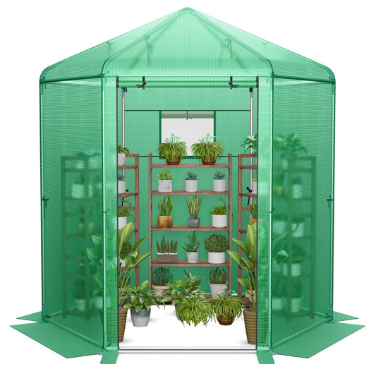Costway Walk-In Greenhouse with 2-Layered Window and Roll-Up Door