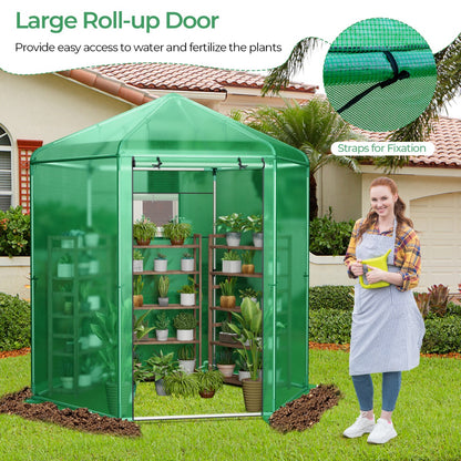 Costway Walk-In Greenhouse with 2-Layered Window and Roll-Up Door