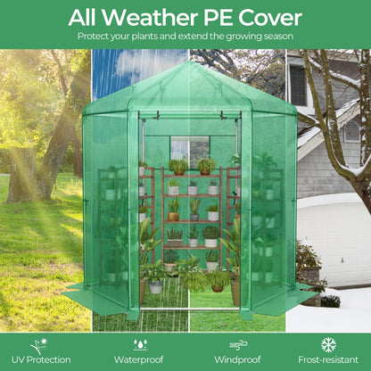 Costway Walk-In Greenhouse with 2-Layered Window and Roll-Up Door