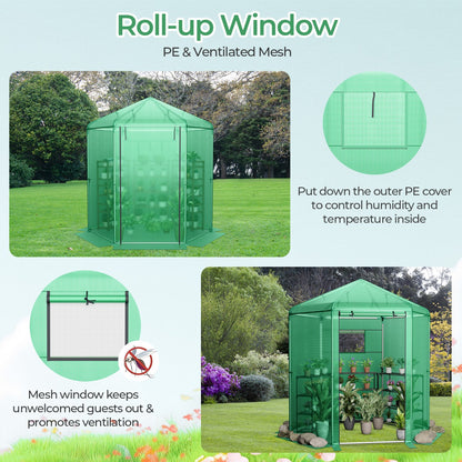 Costway Walk-In Greenhouse with 2-Layered Window and Roll-Up Door