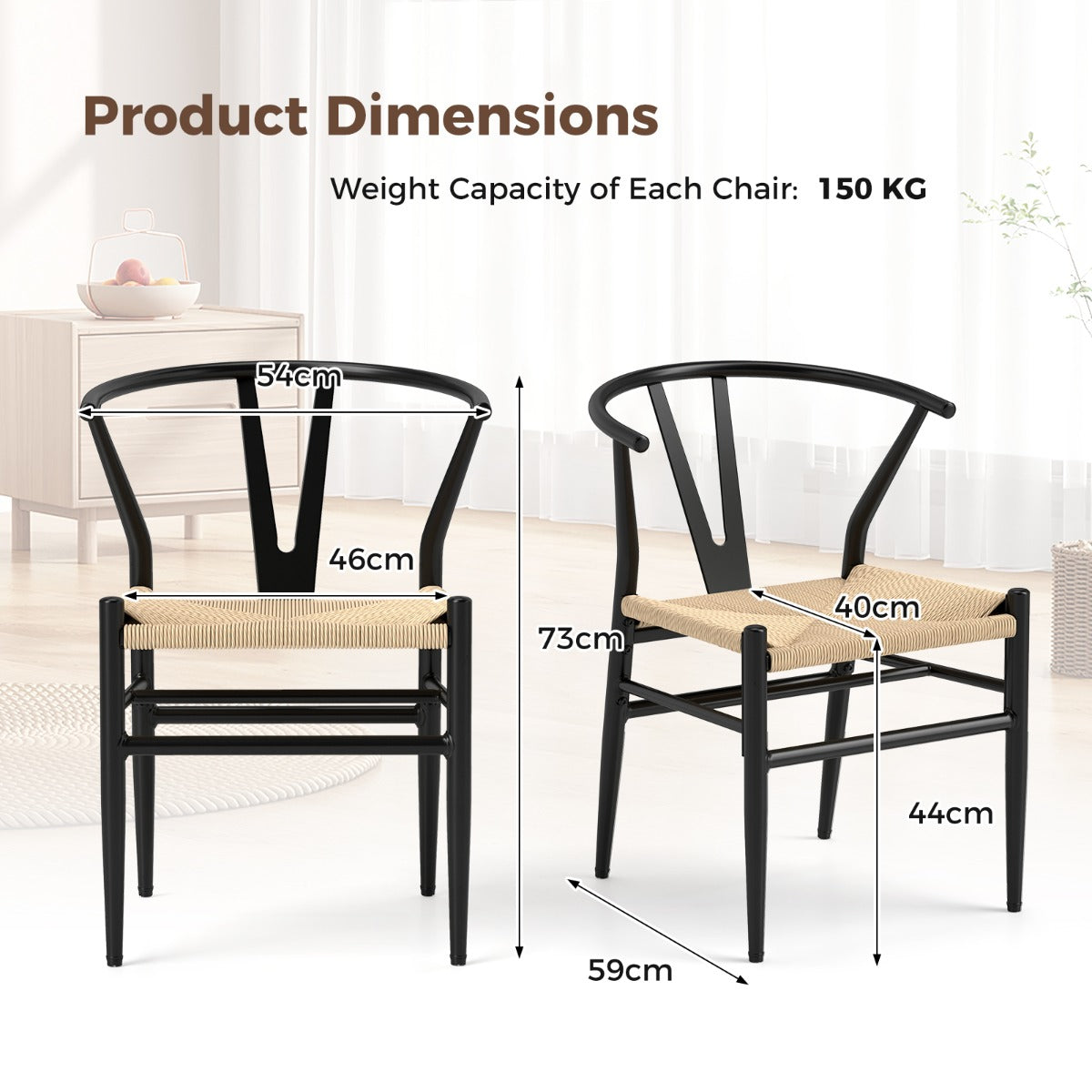 Mid-Century Modern Wishbone Dining Chair Set of 2-Beige