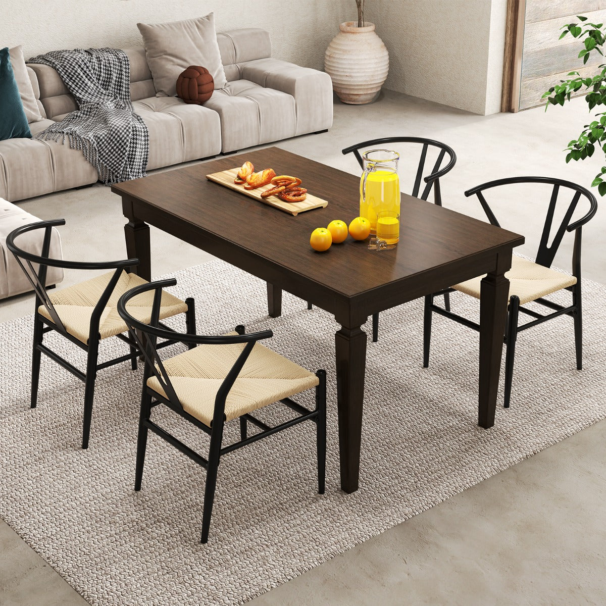 Mid-Century Modern Wishbone Dining Chair Set of 2-Beige