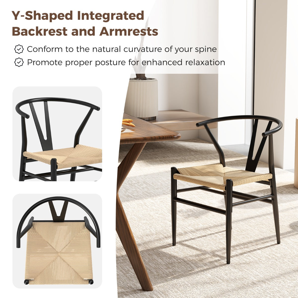 Mid-Century Modern Wishbone Dining Chair Set of 2-Beige