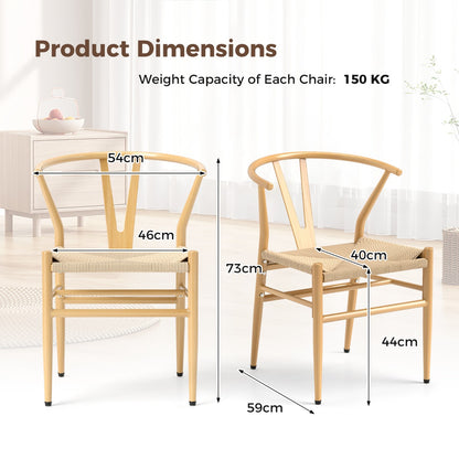 Mid-Century Modern Wishbone Dining Chair Set of 2-Natural