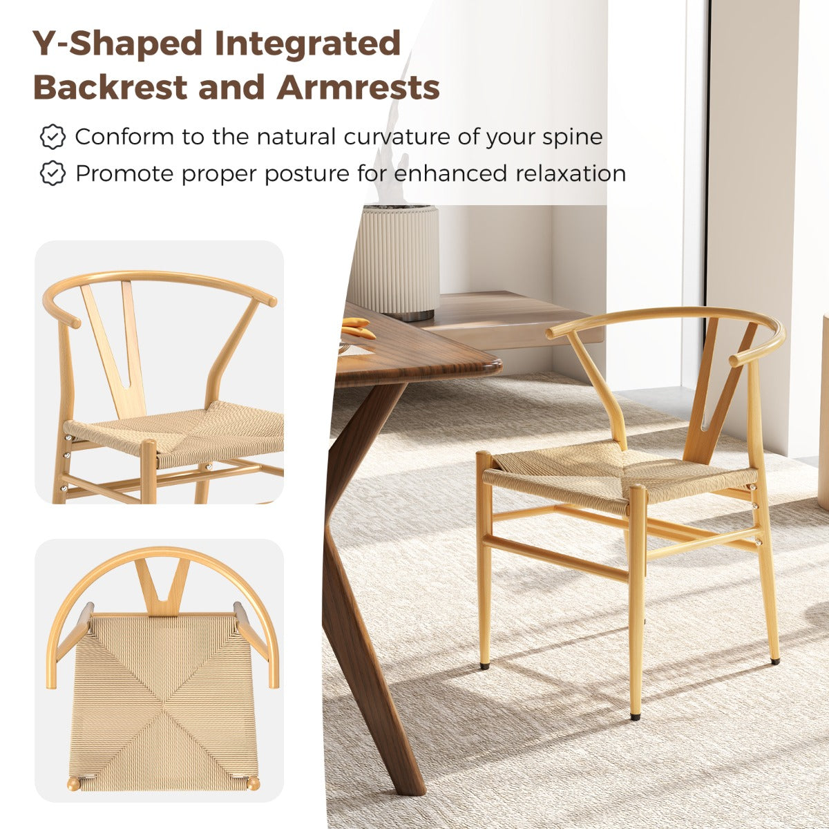 Mid-Century Modern Wishbone Dining Chair Set of 2-Natural