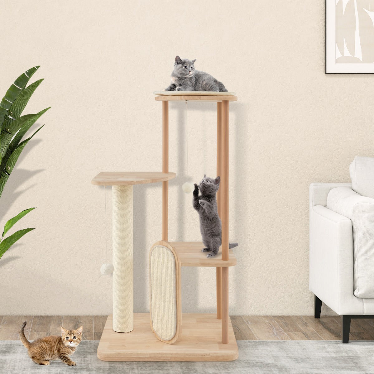 Costway Multi-level Modern Cat Tower with Scratching Board and Post for Indoor Cats