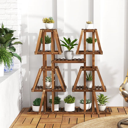 Costway 5-Tier 10 Potted Wood Plant Stand Flower Pot Holder for Multiple Plants