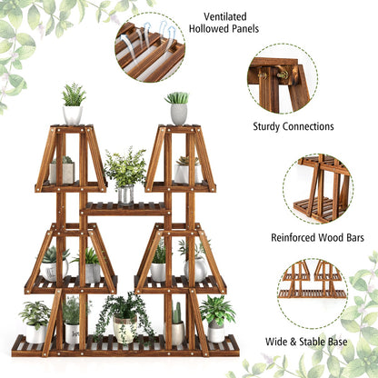 Costway 5-Tier 10 Potted Wood Plant Stand Flower Pot Holder for Multiple Plants