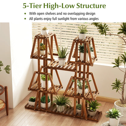 Natural carbonized pine wood offers a sturdy, attractive, and weather-resistant plant display solution