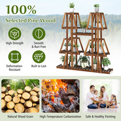Costway 5-Tier 10 Potted Wood Plant Stand Flower Pot Holder for Multiple Plants