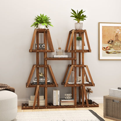 Costway 5-Tier 10 Potted Wood Plant Stand Flower Pot Holder for Multiple Plants