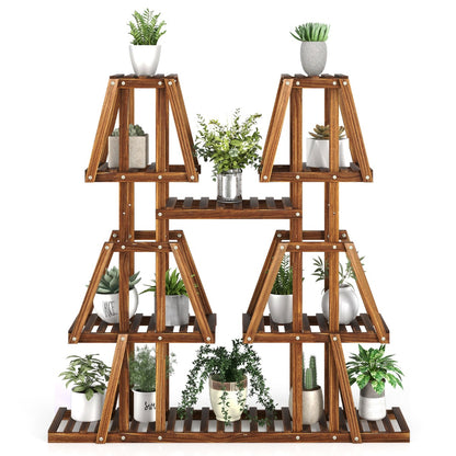 Costway 5-Tier 10 Potted Wood Plant Stand Flower Pot Holder for Multiple Plants