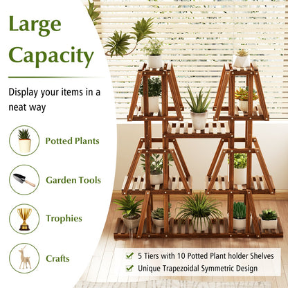 Costway 5-Tier 10 Potted Wood Plant Stand Flower Pot Holder for Multiple Plants