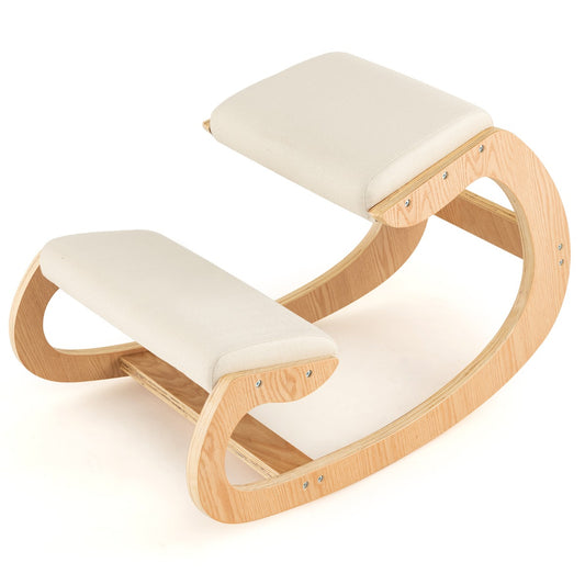 Costway Wood Rocking Posture Chair with Soft Cushion-Beige