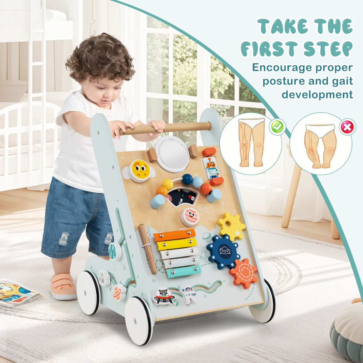 8-in-1 Wooden Baby Walker with Wheels for Toddlers 1+ Years Old-Green