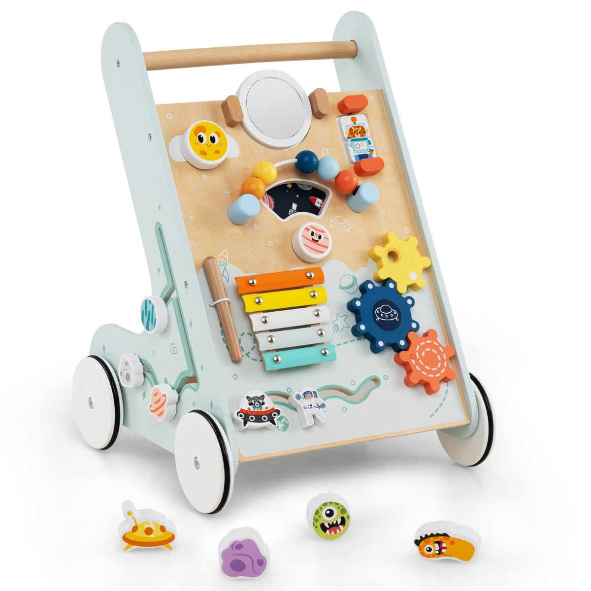 8-in-1 Wooden Baby Walker with Wheels for Toddlers 1+ Years Old-Green