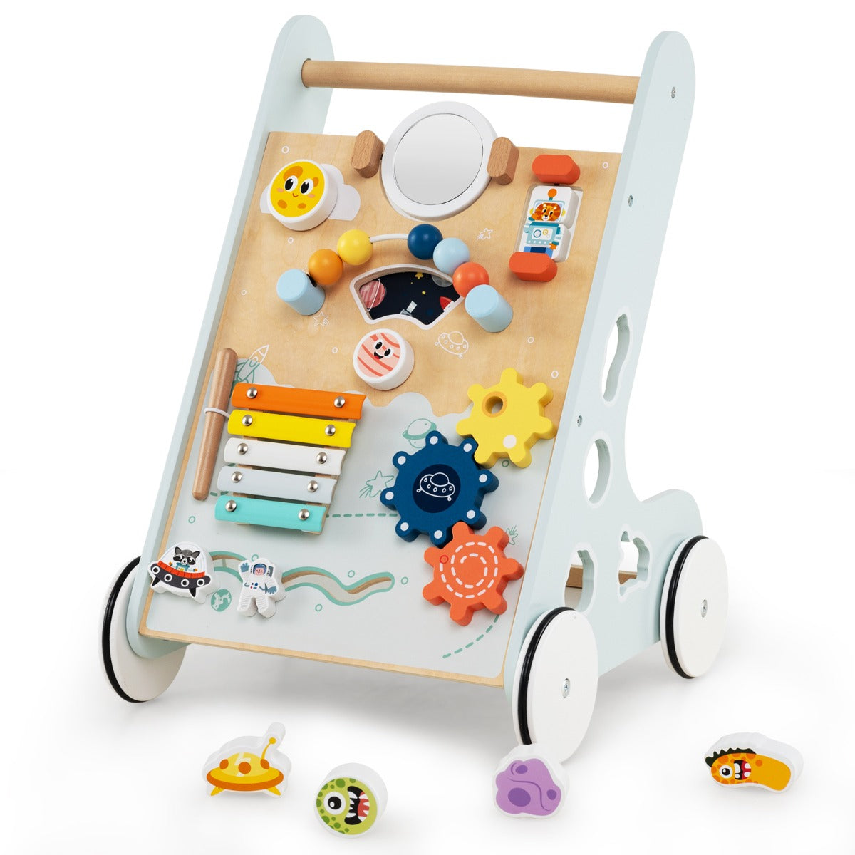 8-in-1 Wooden Baby Walker with Wheels for Toddlers 1+ Years Old-Green