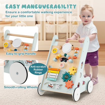 8-in-1 Wooden Baby Walker with Wheels for Toddlers 1+ Years Old-Green