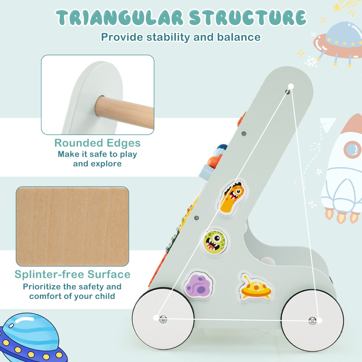 8-in-1 Wooden Baby Walker with Wheels for Toddlers 1+ Years Old-Green