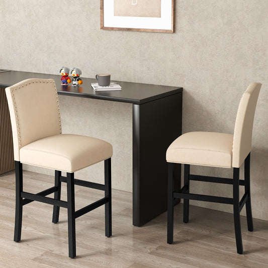 Costway Set of 2 Wooden Bar Height Chair with Rubber Wood Legs-Beige
