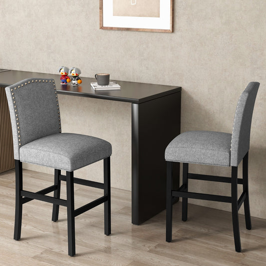 Costway Set of 2 Wooden Bar Height Chair with Rubber Wood Legs-Grey