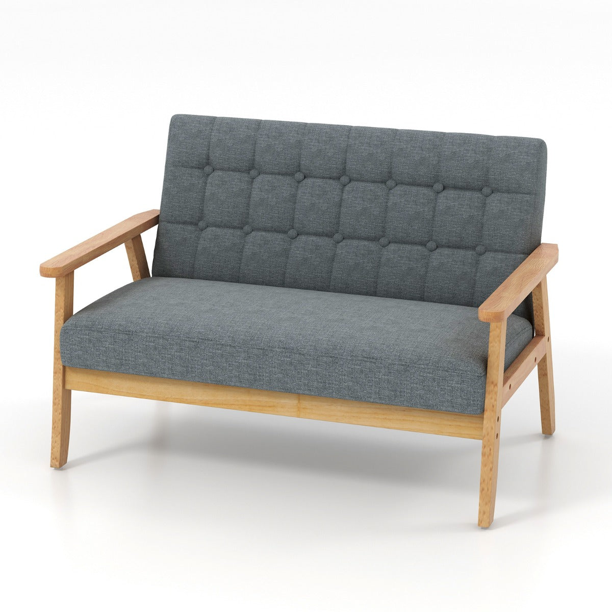 Two-seat upholstered loveseat with breathable linen fabric and high-density sponge cushioning