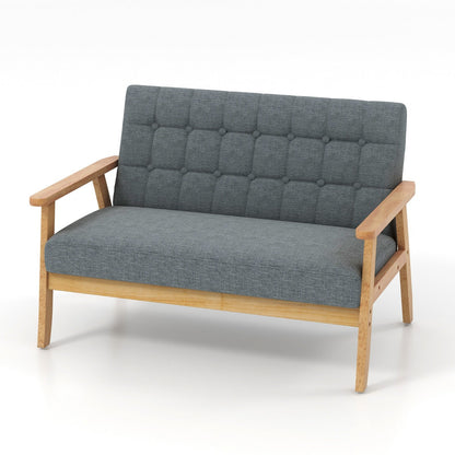 Two-seat upholstered loveseat with breathable linen fabric and high-density sponge cushioning