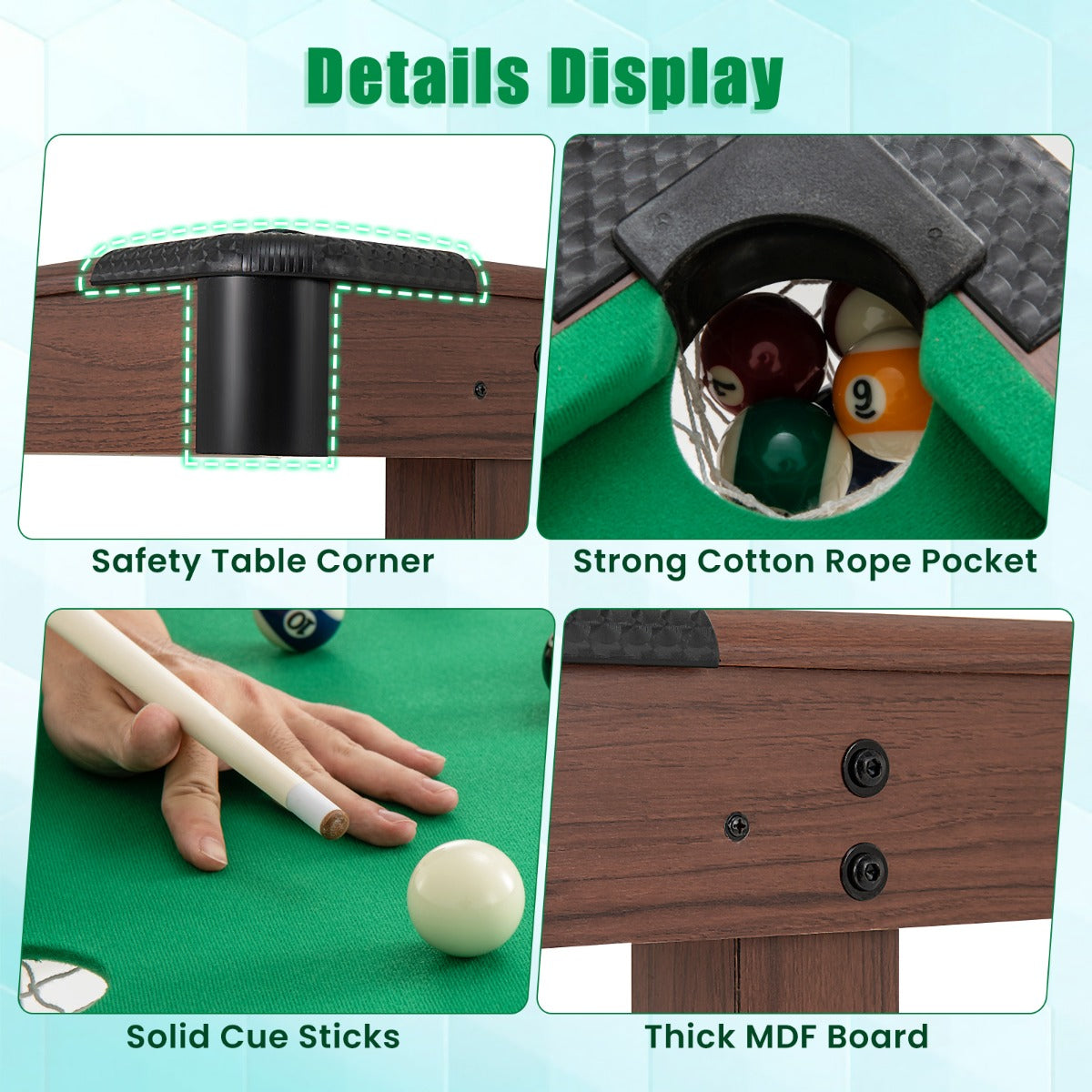 1.2M Wooden Billiard Table with Accessories - Compact and Stable Design