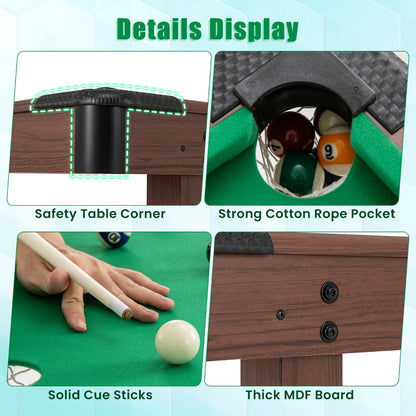 1.2M Wooden Billiard Table with Accessories - Compact and Stable Design