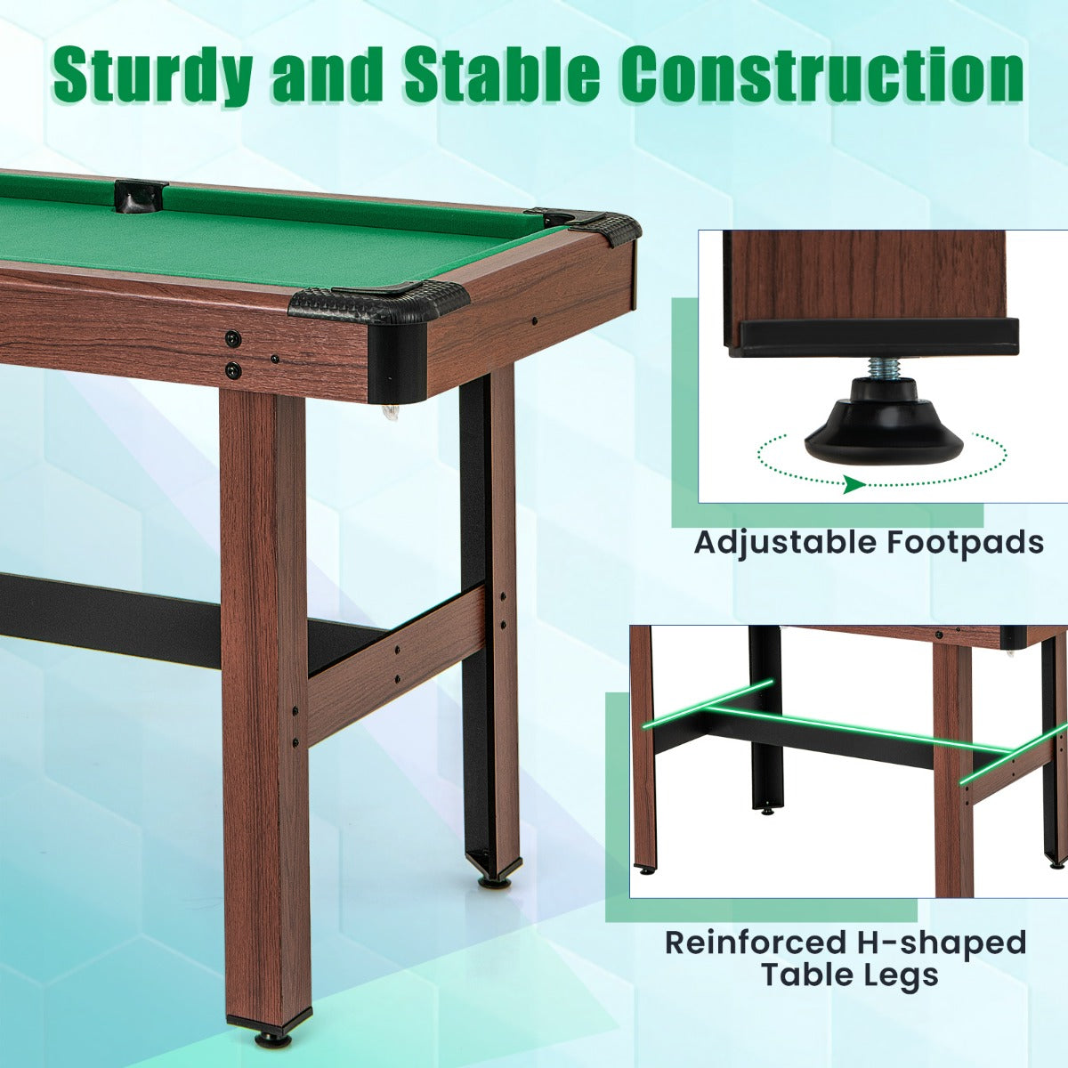 1.2M Wooden Billiard Table with Accessories - Compact and Stable Design