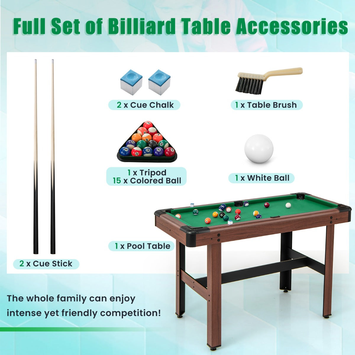 1.2M Wooden Billiard Table with Accessories - Compact and Stable Design