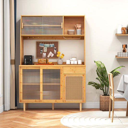 Costway Bamboo Buffet Cabinet with Hutch for Kitchen/Dining Room