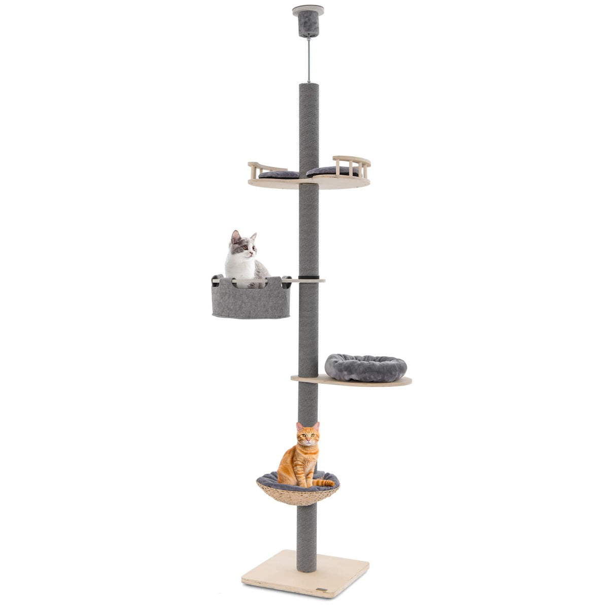 Floor to Ceiling Cat Tree with 2.3-2.7m Adjustable Height for Indoor Kittens and Adult Cats-Grey