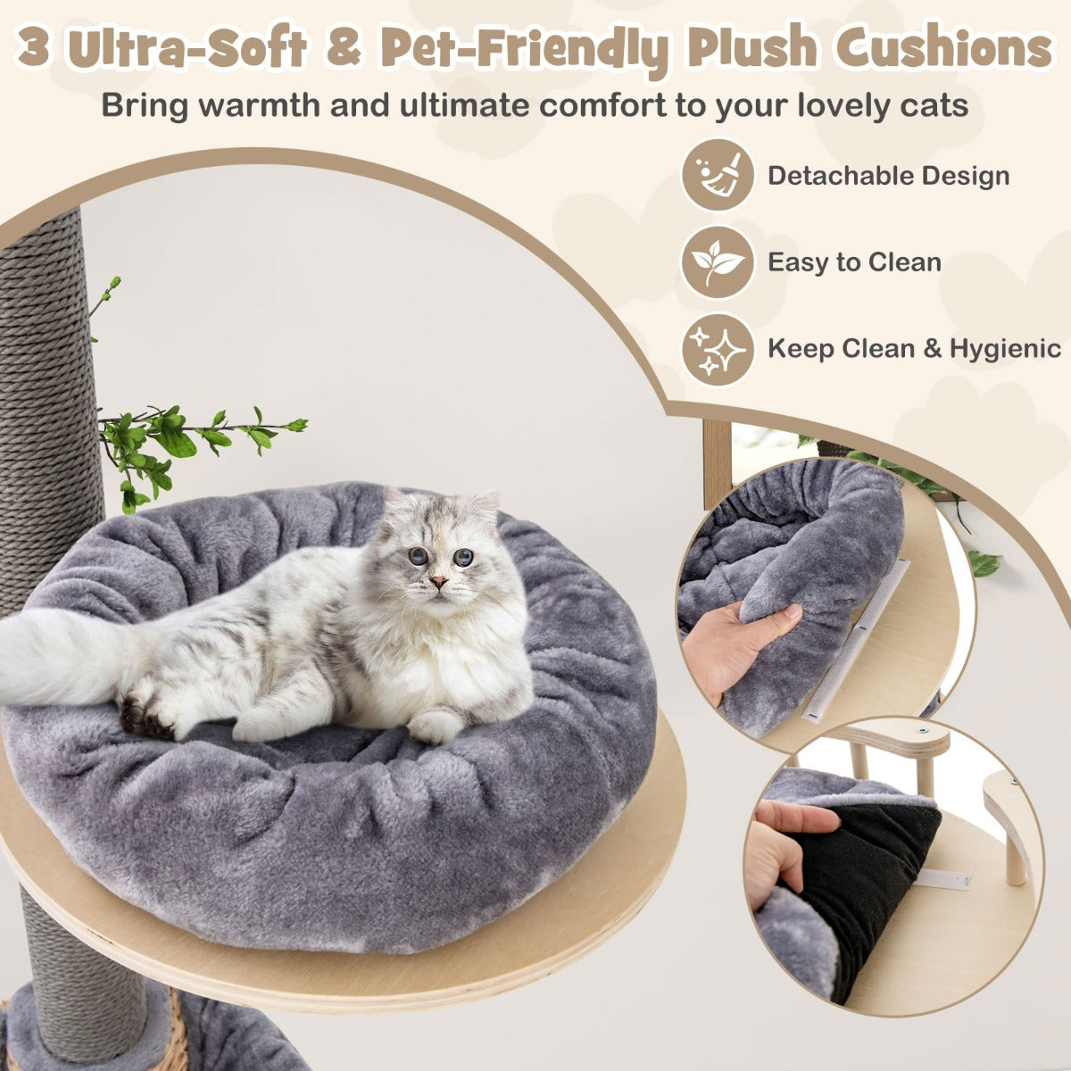 Floor to Ceiling Cat Tree with 2.3-2.7m Adjustable Height for Indoor Kittens and Adult Cats-Grey