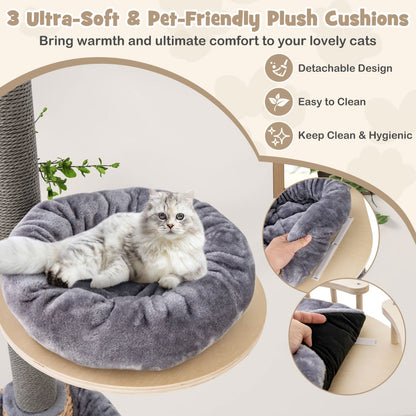 Floor to Ceiling Cat Tree with 2.3-2.7m Adjustable Height for Indoor Kittens and Adult Cats-Grey