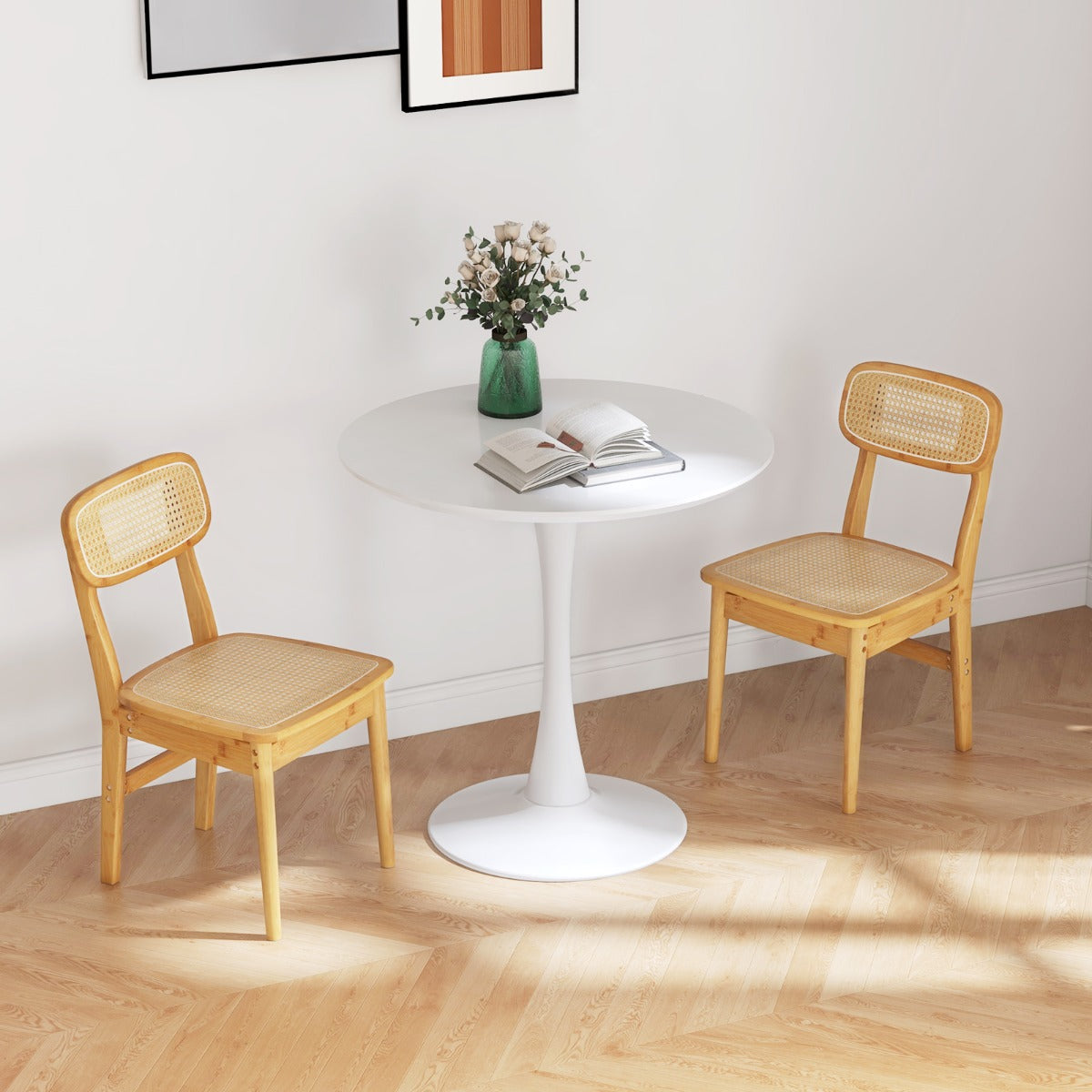 Costway Set of 2 Rattan Dining Chairs with Simulated Rattan Backrest f ...