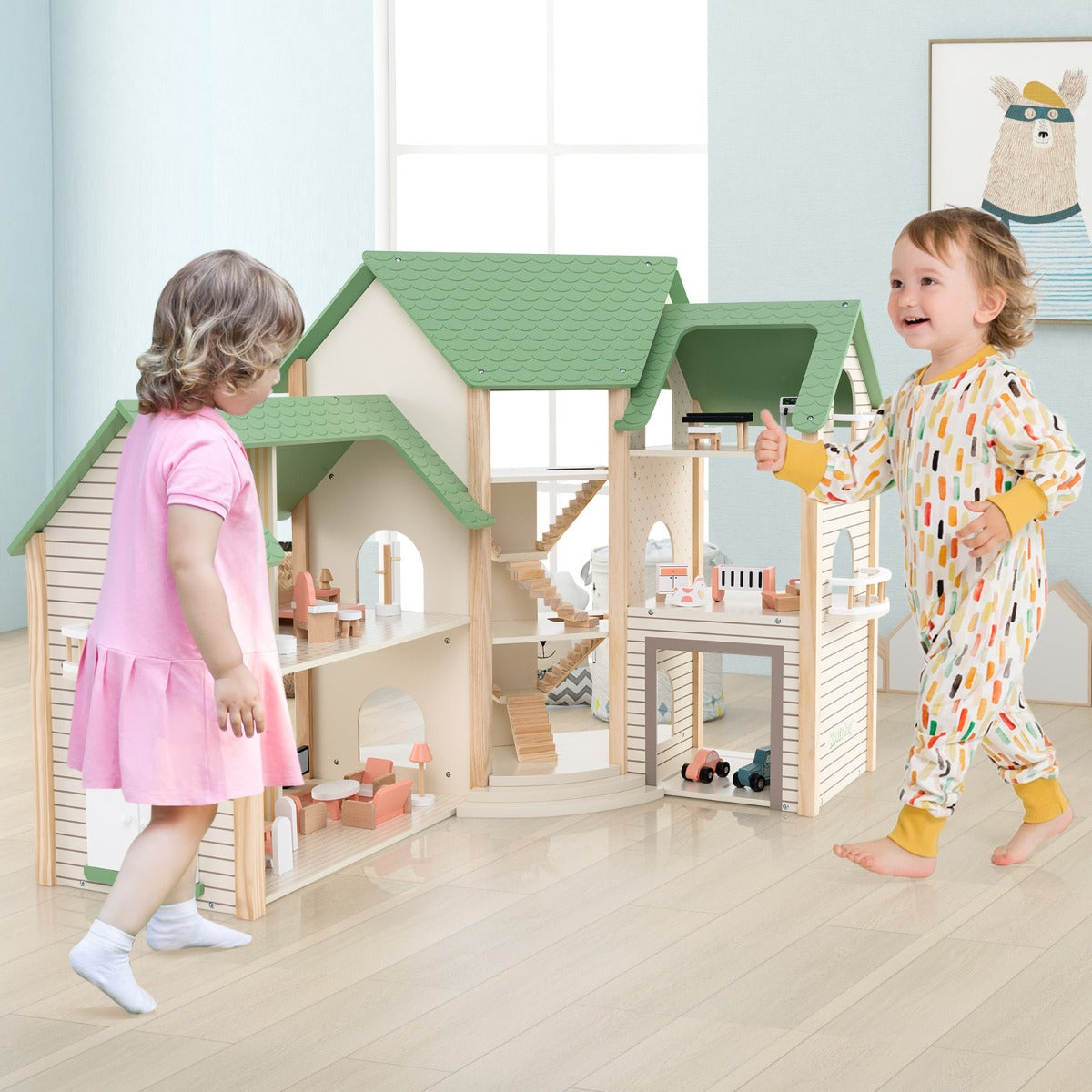 Thirty-four furniture pieces let children create creative room layouts and imaginative home scenes