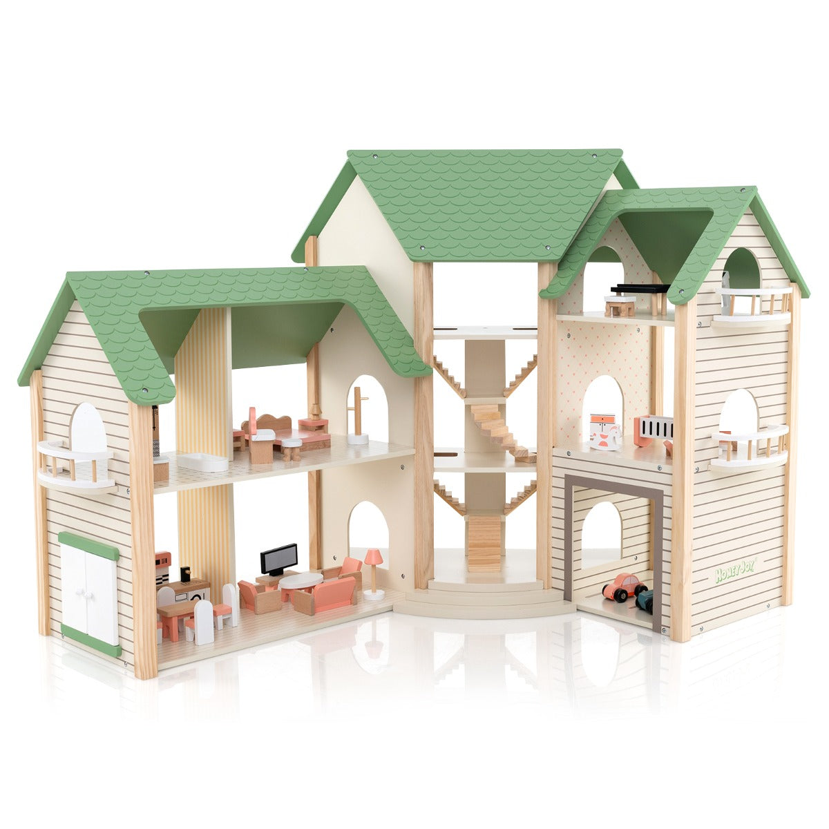 Unique corner design fits neatly into a room corner while maximizing children's available play space