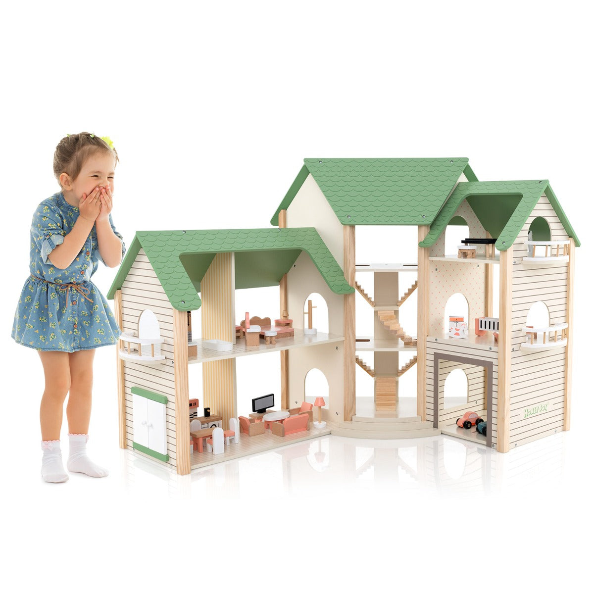 Garage with two toy cars expands pretend-play possibilities for young children