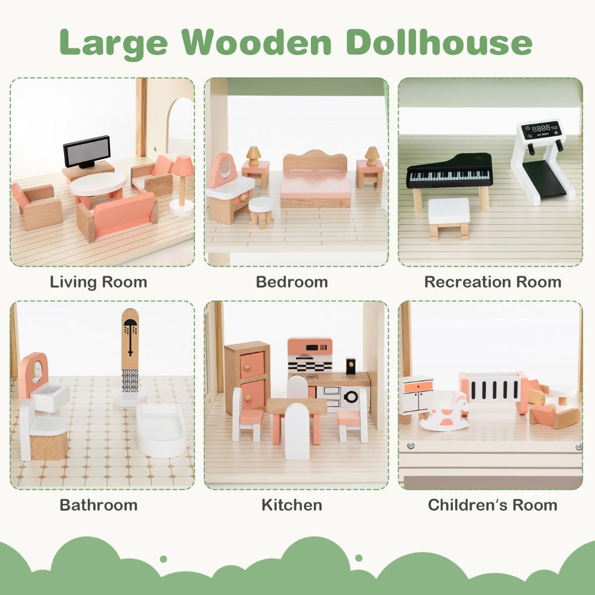 Wallpaper and carpets decorate each room and create a charming realistic dream house